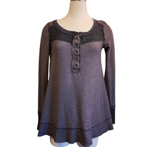 FREE PEOPLE CROCHET HENLEY WAFFLE KNIT THERMAL TOP SIZE MEDIUM